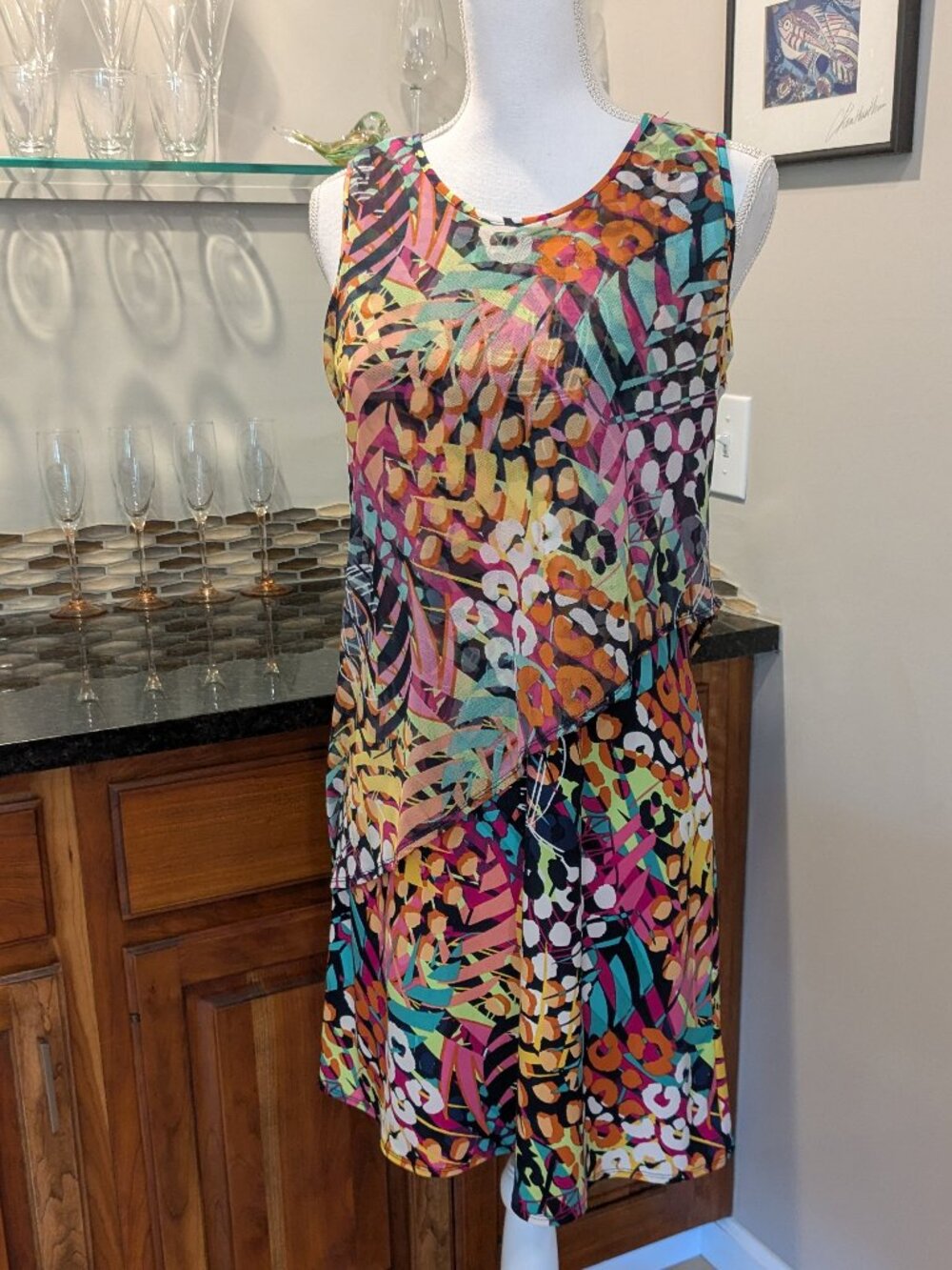 WOW! Attitudes by Renee Floral Mesh Overlay Midi Dress Size PS Petite Small